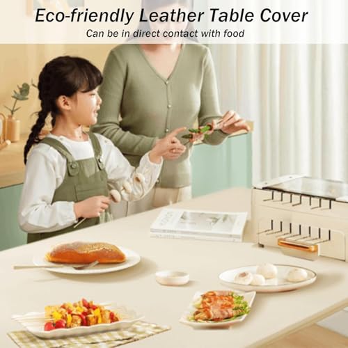 Nappe en similicuir anti-tache élastique pour protéger table rectangulaire - 3