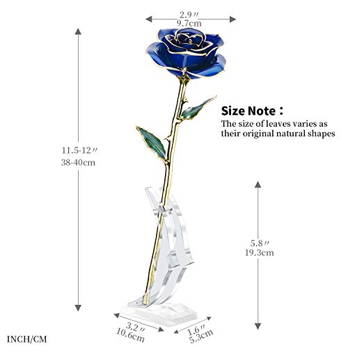 Image of Birthday Rose Gift for her,24k Golden Real Fresh Long stem Rose and Best Birthday Gift for her Rose,Blue with Stand