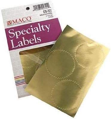 Maco OS-721 Notary Gold Seal Etiquetas, 2-1/4 pulgadas, dos (2) cajas, (64 sellos)