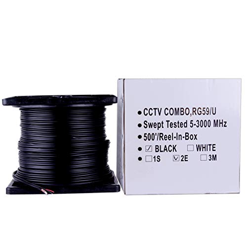 Five Star Cable Rg59 500 Ft Siamese Combo Cctv Coaxial Video Power Cable Black - 20Awg Rg59 + 18/2 18Awg Power Cable (500 Ft, Black) #TOP1
