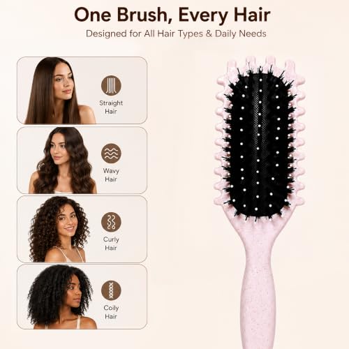 Image of GLUN Unisex Detangling Head Hair Brush, Beige Colour 1 Piece, Anti-Static Scalp Massage Brush, Soft Flexible Bristles, Smooth Styling Hairbrush for Wet & Dry Hair
