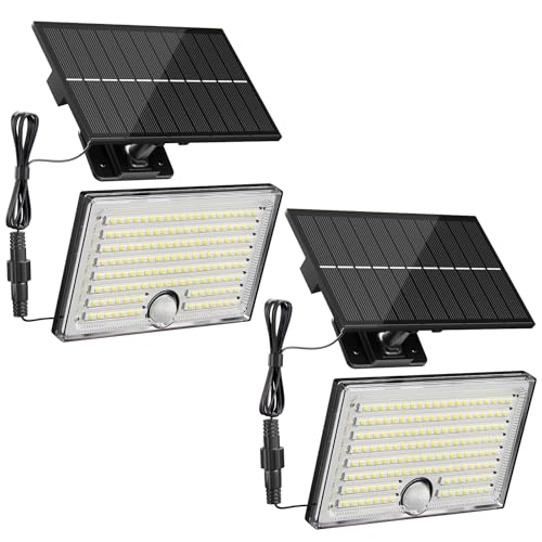ONLYWIN Mini Solar Lights Outdoor with Motion Sensor 170-LED Solar Flood Lights Outdoor Dusk to Dawn with 16.5FT Cable 3 Modes Solar LED Lights for Outside Waterproof IP65 for Patio Yard 2 Pack
