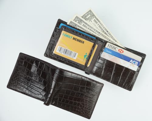 Image of Dark Brown Exotic Double Side Leather Bifold Wallet, RFID Blocking Wallet