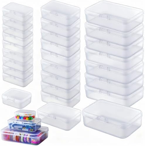 LJY 28 Pieces Mixed Sizes Rectangular Mini Boxes Empty Frosted Plastic Storage Containers with Lids for Small Items and Other Craft Projects