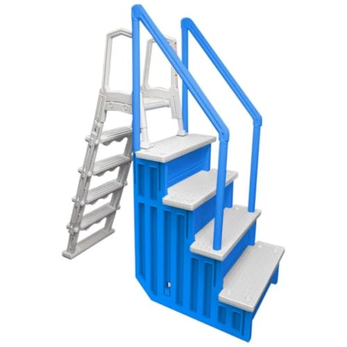 Escalera para piscina azul con escalones blancos 28 pulg ancho miniatura 1