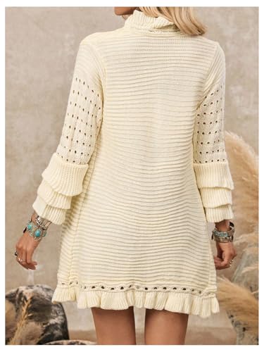 SOLY HUX Women's Open Front Ruffle Cardigan Hollow Out Lightweight 3/4 Sleeve Boho Long Sweater2