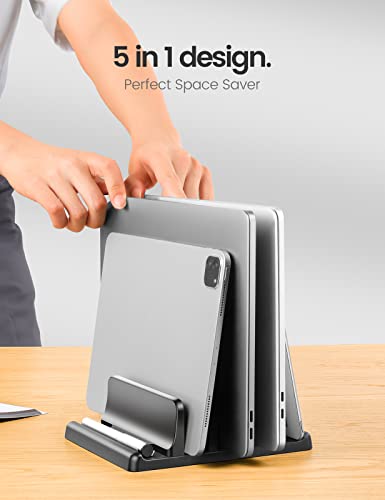 3-Slots-Vertical-Laptop-Stand-for-Desk-Adjustable-Laptop-Stand-Dock-with-Allen-Key-5-in-1-Vertical-Laptop-Holders-Desktop-Organizer-Stand-for-MacBook-PC-Chromebook-ipad-Made-of-Plastic-ABS