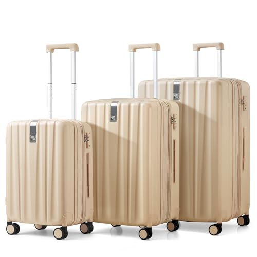 Image of Hanke Expandable Hardshell Luggage Sets 3 piece Carry on Luggage with Wheels Suitcases Lightweight Checked Travel Luggage Rolling Large Suitcase Travel Luggage Bag Woman Men 20 /24 /29 inch Cuba Sand Pink