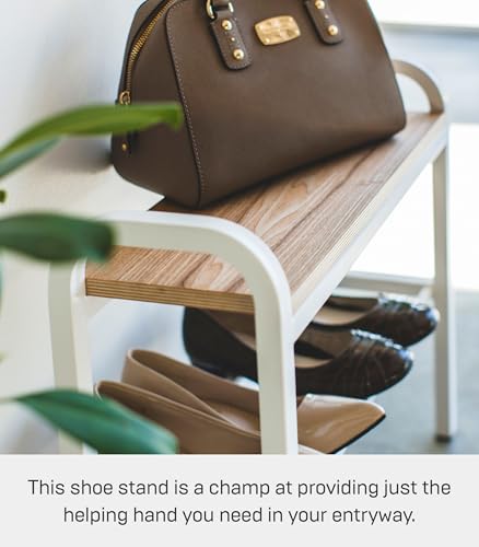 Image of Yamazaki 4787 Easy Standing Bench Shoe Rack, White, Approx. W 18.9 x D 7.5 x H 18.1 inches (48 x 19 x 46 cm), Tower, Entrance Bench, Shoe Rack with Handle
