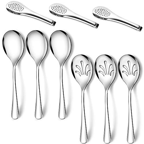 Stainless Steel Metal Serving Utensils - Large Set of 9-10" Spoons, 10" Slotted