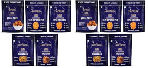Image of Evolve Chips Combo - Healthy Snacks for Kids, Adults | Baked Bhakarwadi, Ragi & Oats Chips, Quinoa Chips, Soya Corn | Fresh, Roasted, Vegan, No Artificial Colors - 100g Pack of 10