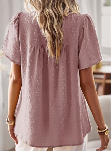 Image of Falechay Womens Summer Tops Crewneck Short Sleeve Shirts Casual Chiffon Blouses Flowy Lace Hem Boho Clothing Trendy 2026