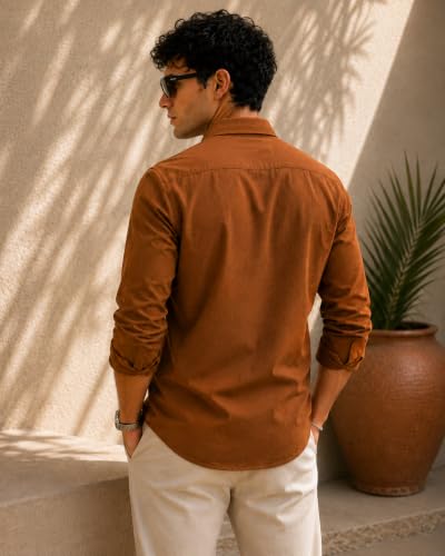 Image of Zilcon Men's Solid Coffee Brown Casual Cotton Blend Shirt