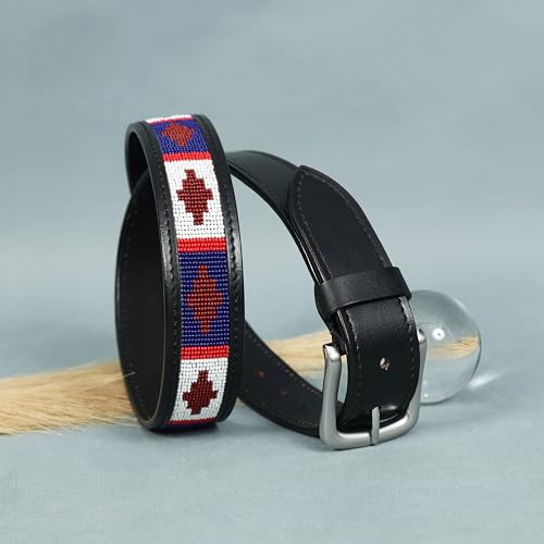 “Sierra Cross” Navy, White & Burgundy Beaded Leather Belt – Handcrafted Argentinian Gaucho Belt – Premium Leather3