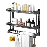 SWTOIPIG Floating Shelves, 2 Layers Bathroom Shelves with Hooks, Wall Shelves, Bathroom Shelf with R