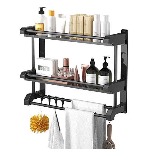 Swtoipig Floating Shelves, 2 Layers Bathroom Shelves With Hooks, Wall Shelves, Bathroom Shelf With Rails, Wall Mounted Storage Shelves, Metal Frame And Abs Plastic Towel Rack For Bathroom/Kitchen #TOP5