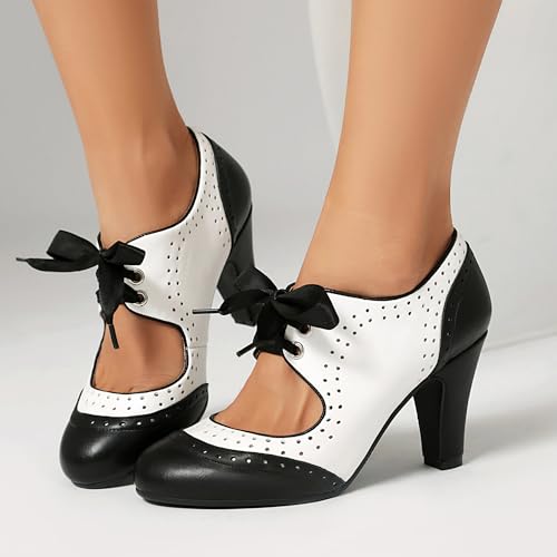 Women's Mary Jane Vintage Close Round Toe Lace Up Vintage 1950s Heels Retro 1920s Victorian Pumps 1930s Shoes3