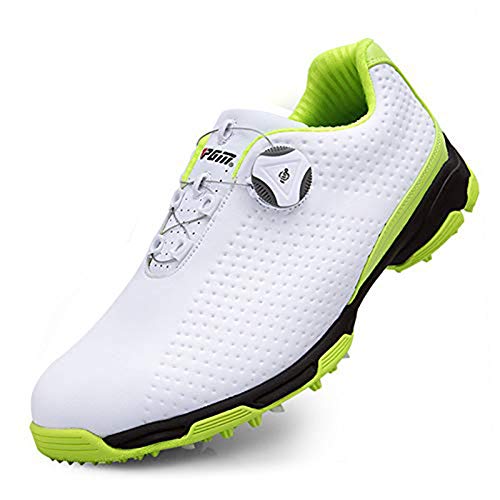 Aupast Men's Golf Shoes, Men's Microfiber Leather Ultralight Golf Shoes with Rotating Shoe Laces Waterproof Anti-Skid Breathable Golf Shoes