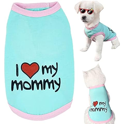 Dogs Shirt Puppy Clothes for Small Dogs Boy and Girl, Pets Cute Slogan T-Shirt Cotton Vest, Doggy Outfits for Dogs and Cats Summer Clothing for Extra Small Medium Dog Shirt Apparel (Mom-Blue S) Cover