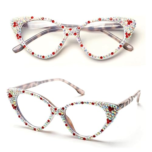 Image of ICARA Bling Rhinestone Cat Eye Reading Glasses for Women - Blue Light Blocking Computer Readers Lightweight TR90 Frame