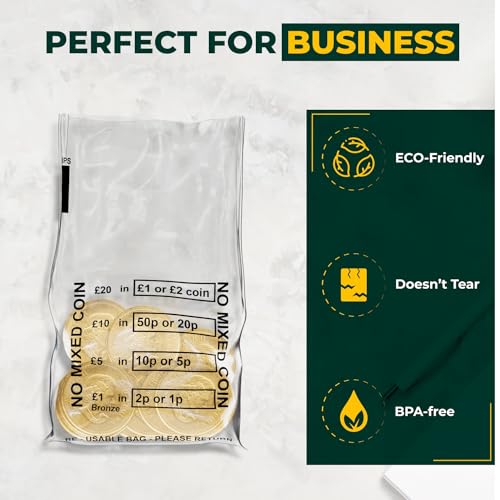 Swoosh Media Pack of 100 - Coin Bags | Money Bank Bags | Clear Plastic No Mixed Coins Bank Bags | Banking Bags | Coin Bags for Banking