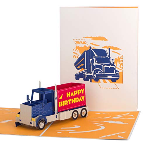 Ribbli Happy Birthday Truck handgemaakte 3D pop-up kaart, wenskaart, auto verjaardagskaart, voor hem, haar, mannen, vrouwen, vader, moeder, echtgenoot, vrouw, vriend, vriendin, broer, zus, zoon, dochter, kind, vriend, met envelop