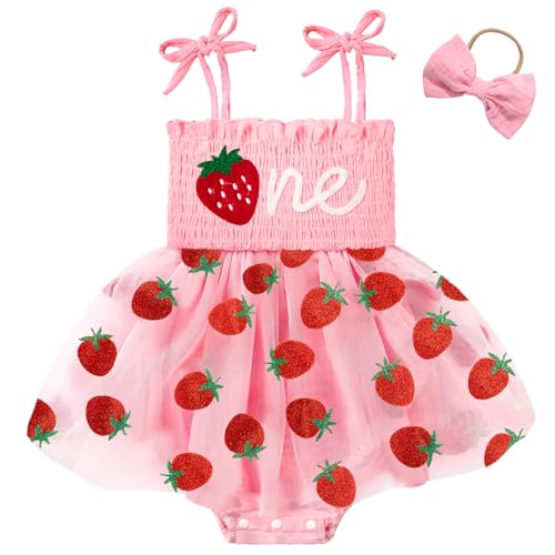 HONGTEYA Baby Girl 1st Birthday Outfit Girl First Birthday Clothes One Year Old Gifts Romper Tulle Summer Newborn Dress Pink