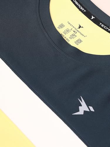 Image of Mens Crew Neck Slim Fit Color Block Half Sleeve T-Shirt with Matpiq, Quick Dry Fabric for Gym, Workout and Regular Use