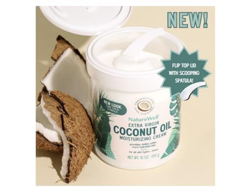 NATURE WELL Extra Virgin Coconut Oil Moisturizing Cream for Face, Body, & Hands, Anti Aging, Firming, Restores Skin's Moisture Barrier, Provides Intense Hydration For Dry & Dull Skin (16 Oz)