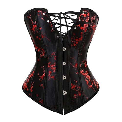 Zhitunemi Corsets for Vampire Costume Women: Black Corset Tops for Women Medieval Costumes - Bustier for Retro Photoshoot Medium Oriental Black Red