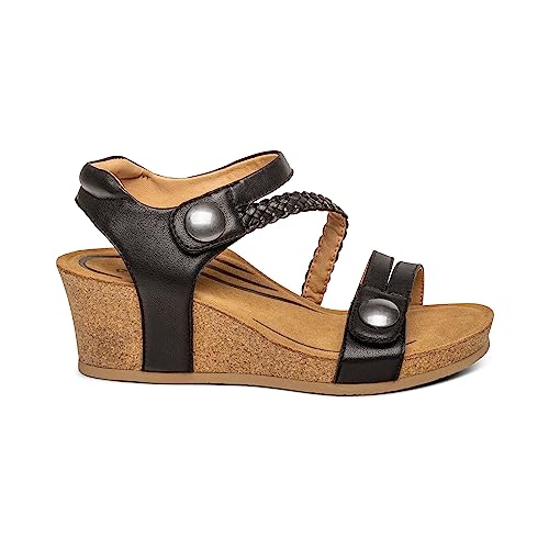 Aetrex Avril Orthopedic Platform Quarter Strap Low Heel Wedge Sandals for Women- Leather Memory Foam Footbed Arch Support Espadrilles Wedges for Women3