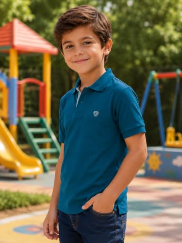 Image of Lux Cozi Boy's Polycotton Polo T-Shirt | Solid Collared Half Sleeve Tee for Kids | Soft Breathable Summer Wear | Casual Smart Polo T-Shirt | 3-14 Years