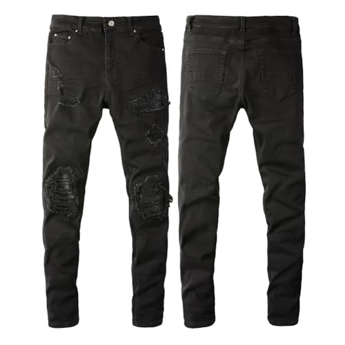 Men's Black Ripped Skinny Jeans Destroyed Stretch Denim Pants Trousers