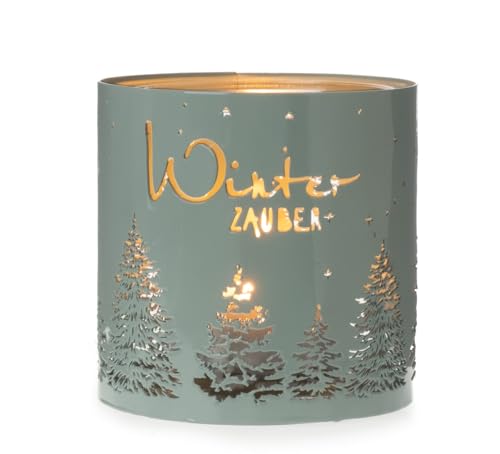 itsisa Windlicht Winterzauber mit Kerzenglas, mattgrün, klein H:11 cm...