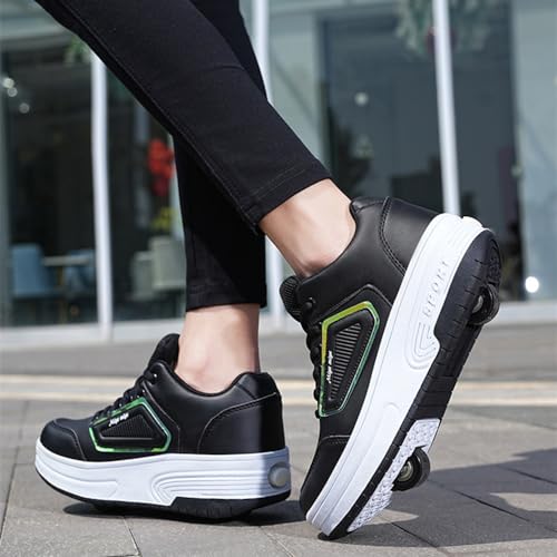 Kids Roller Shoes Boy Girl Sneakers, Unisex Outdoor Sport Shoes Sneakers with 2-Wheels Trainer Skateboarding Shoe Retractable Skating Shoes for Children's Park Sports Walking -9992