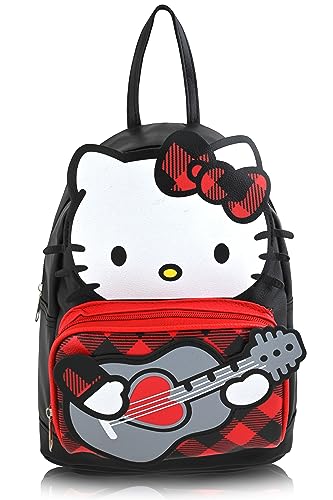 Hello Kitty Mini mochila Kawaii para meninas pequenas - bolsa de viagem escolar infantil - acessório de moda feminina (preta/vermelha)