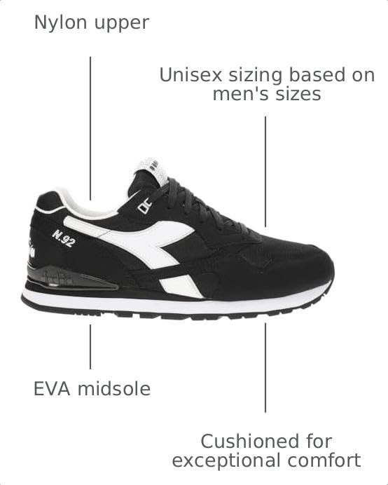 Image of Diadora Mens N.92 Lace Up Dd Comfort Sneakers Shoes Casual - Black
