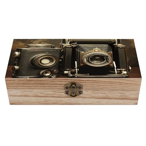 Old Camera Wooden Keepsake Box with Hinged Lid