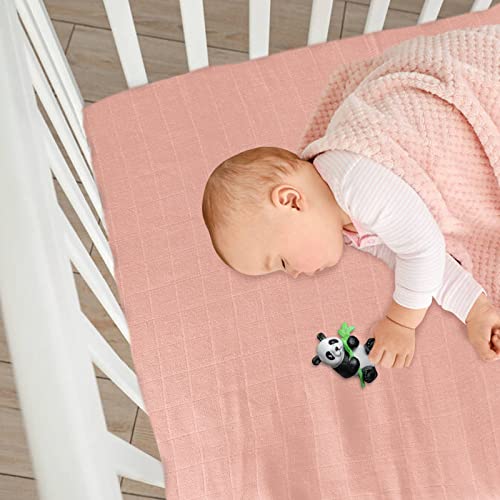 Image of Muslin Crib Sheets Girl, Soft and Breathable Rayon Made from Bamboo Baby Crib Sheet for Standard Crib and Toddler Mattress Peach Pink Crib Sheets for Girls