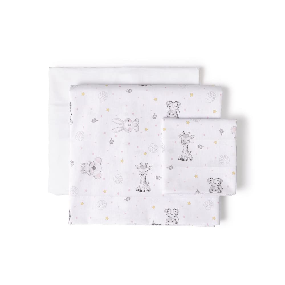 Set di 3 Lenzuola per Carrozzino KOALA en blanco rosa · 100% COTONE · Lenzuolo per Neonati