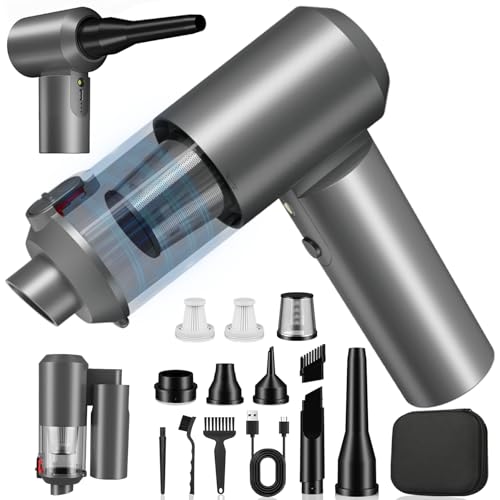 JUGVOLX Portable Car Vacuum - 4 in 1 90° Foldable Vacuum Cleaner for Car with 16000Pa, Rechargeable Handheld Air Duster Cordless with Brushless Motor for Auto Home Office Pet Hair (Gray)
