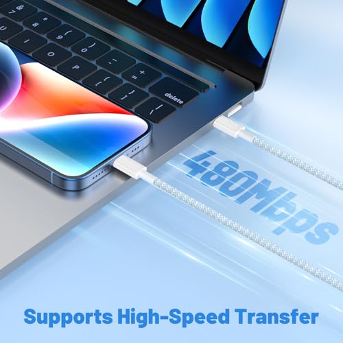 Image of USB C to Lightning Cable 2Pack 6FT+10FT,[Apple MFi Certified] Nylon Braided iPhone Fast Charging Cable, Power Delivery Charging Cord for iPhone 14 13 12 11 Pro Max /XS /Max /XR /8 /7,Pad Air /Pro,Blue
