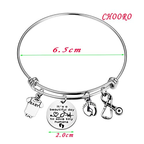 CHOORO NICU Nurse Bangle Bracelet Gifts Midwife Jewelry Baby Footprints Stethoscope Bracelet NICU Nurse Jewelry Pediatric Nurse Gift (tiny humans bracelet) - Image 3