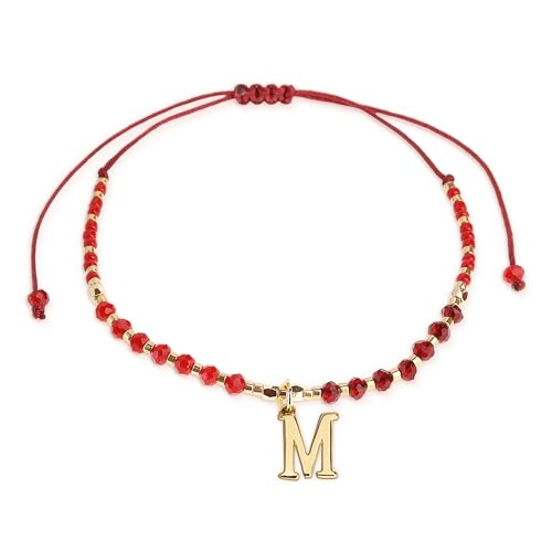Agriajun Red Gold Beaded Natural Stone Initial Bracelets for Women