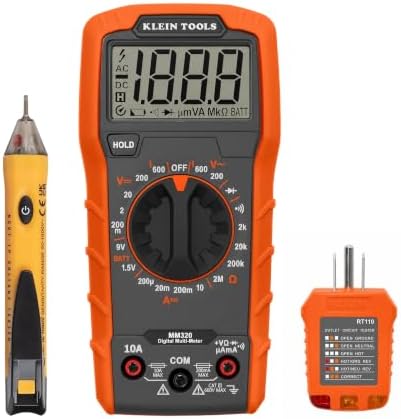 Klein Tools 69149P Electrical Test Kit with Digital Multimeter, Noncontact Voltage Tester and Electrical Outlet Tester, Leads and Batteries, Green,Red