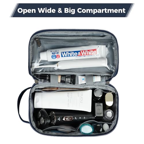 ECOHUB Toiletry Bag for Men Travel Dopp Kit Water Resistant Small Shaving Kit Bag Toiletry Organizer for Traveling, Separate Dry Wet & Toothbrush Pocket, Wide Open (Blue-2)2