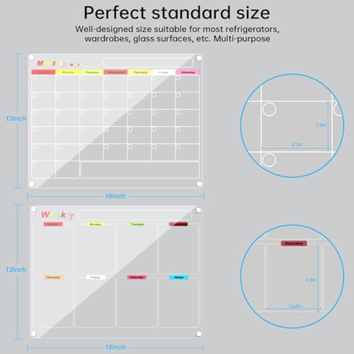 Bysameyee Kühlschrankkalender, Mahlzeitenplanungstafel, trocken abwischbar, Acryl, magnetisch, Monats- und Wochenkalender, Planer mit 6 Farbmarkern