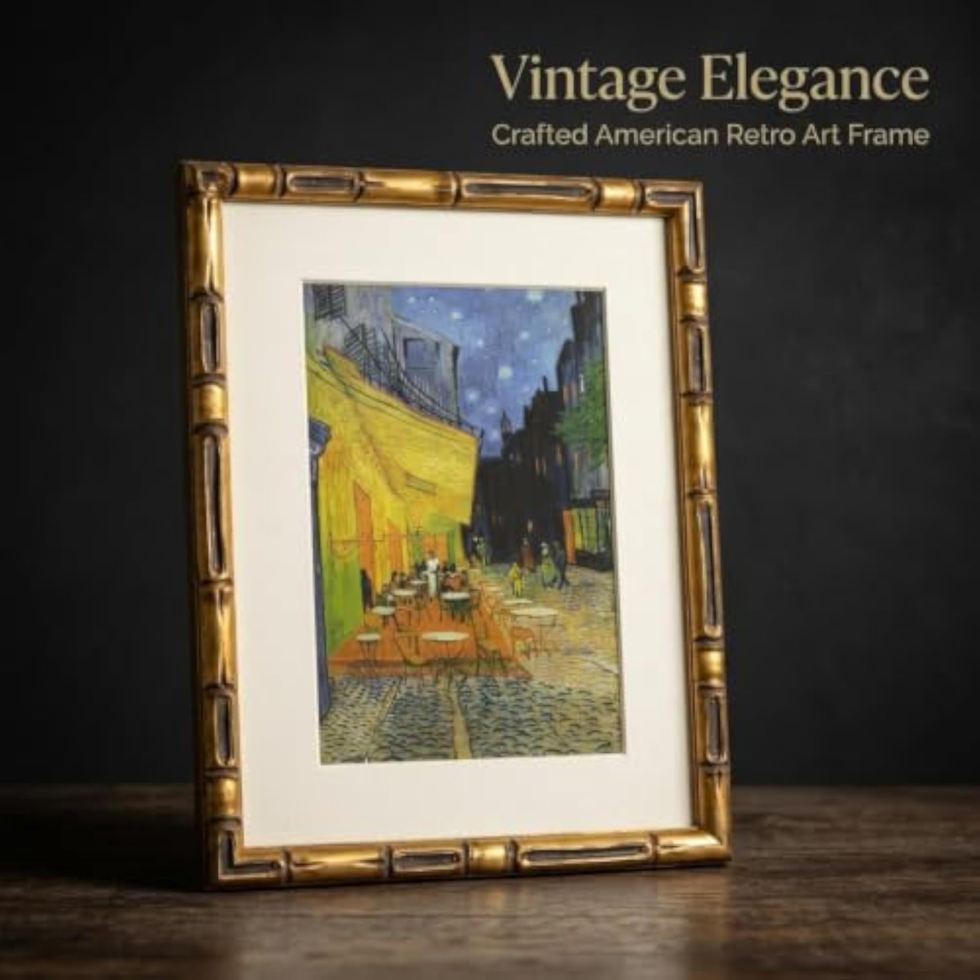 Rococo Gold Finish Picture Frame, Bamboo Texture Display