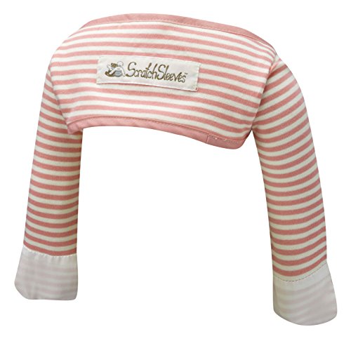Scratchsleeves | Girls' Stay-On Scratch Mitts | Stripes | Pink And Cream | 6-9M #TOP2