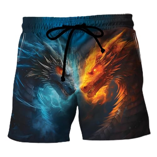Dragon Mens Swim Trunks - Mythical Dragon Hawaiian Mens Swim Short Beach Shorts TU-SH-15